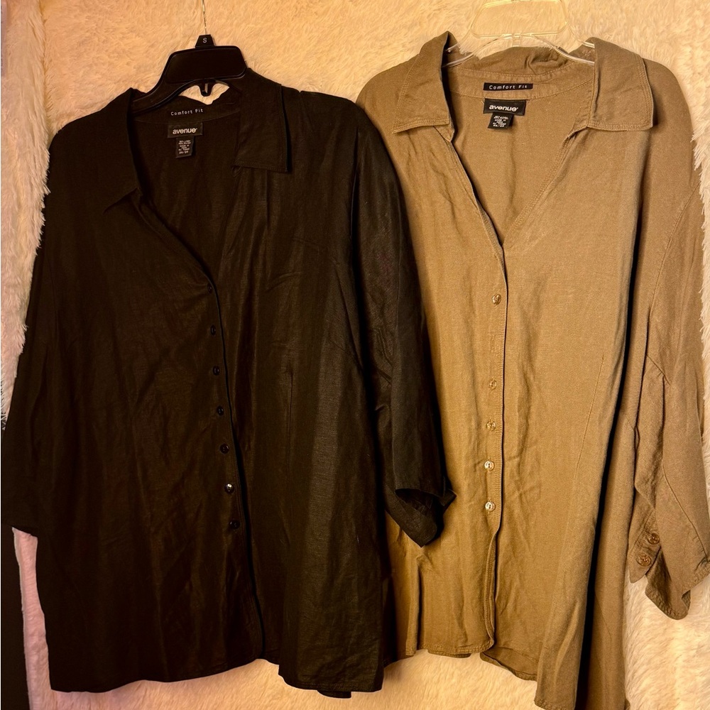 🌿 Avenue Comfort Fit Linen Blend Button-Up Tops (Bundle of 2) 🌿
